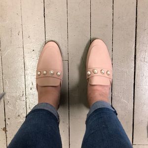Catherine Malandrino Baby pink pearl mules